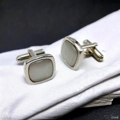White Silver Crystal Cufflinks In Box