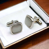 White Silver Crystal Cufflinks In Box