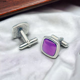Formal Purple Silver Rhodium Office Formal Shirt Blazer Cufflink Pair Men Gift Box