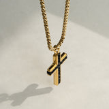 Cross 18K Gold Black Stainless Steel Anti Tarnish Necklace Pendant Chain For Men