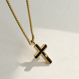 Cross 18K Gold Black Stainless Steel Anti Tarnish Necklace Pendant Chain For Men