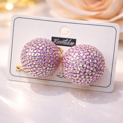 Pink Green Purple Round Gold Plated Rhinestone Stud Earrings