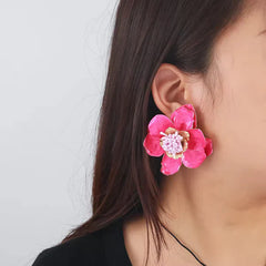 Flower Floral Enamel 18K Gold Multicolour Stud Earring For Women