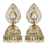 Gold Plated American Diamond Kundan Pearl Jhumki Earring For Women