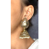 Gold Plated American Diamond Kundan Pearl Jhumki Earring For Women