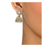 Gold Plated American Diamond Kundan Pearl Jhumki Earring For Women