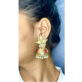 Red Meenakari Lotus Pearl Jhumki Earring For Women