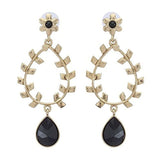 Flora Antique Gold Plated Black Drop Hanging Earring For Women