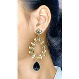 Flora Antique Gold Plated Black Drop Hanging Earring For Women