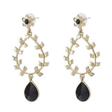 Flora Antique Gold Plated Black Drop Hanging Earring For Women