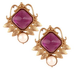 Victorian 18K Gold Plated Purple Pearl Stud Earring For Women