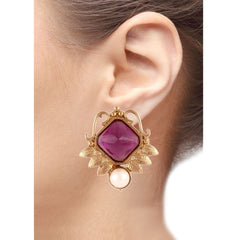 Victorian 18K Gold Plated Purple Pearl Stud Earring For Women