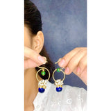 18K Gold Plated Blue Green Pearl Dangling Earrings For Women