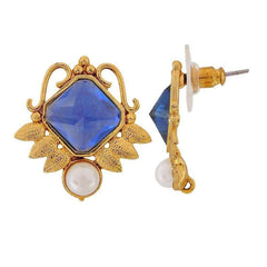 Faceted Blue Stone 18K Gold Plated Victorian Stud Earring For Women