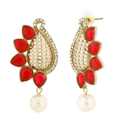 Designer Paisley Antique Rhodium Plated Red Earring For Women