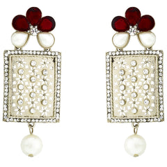 Designer American Diamond Ruby Red Pearl Rhodium Long Earring