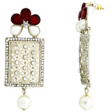 Designer American Diamond Ruby Red Pearl Rhodium Long Earring