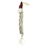 Designer American Diamond Ruby Red Pearl Rhodium Long Earring