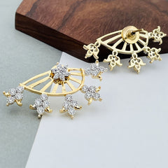 Tri Flower 18K Gold Plated Ear Cuff Jacket Pair Stud Earring