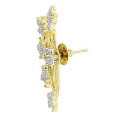 Tri Flower 18K Gold Plated Ear Cuff Jacket Pair Stud Earring