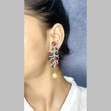 Victorian Ruby Red Emerald Green Gold Plated Dangling Earring Women