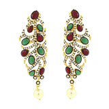 Victorian Ruby Red Emerald Green Gold Plated Dangling Earring Women