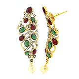 Victorian Ruby Red Emerald Green Gold Plated Dangling Earring Women