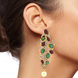 Victorian Ruby Red Emerald Green Gold Plated Dangling Earring Women