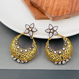 Flower Chaand Bali Kundan Polki American Diamond Cz Gold Earring