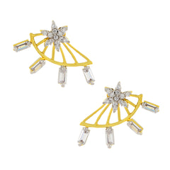 Flower American Diamond Cz Gold Ear Cuff Jacket Earring For Women