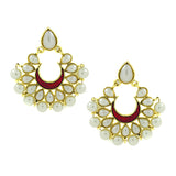 Chaand Bali Maroon Enamel Meenakari Gold Pearl Jhumki Earring