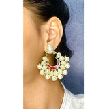 Chaand Bali Maroon Enamel Meenakari Gold Pearl Jhumki Earring