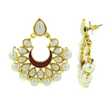 Chaand Bali Maroon Enamel Meenakari Gold Pearl Jhumki Earring