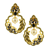 Antique Traditional 22K Gold Black Pearl Dangling Earring For Women