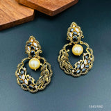 Antique Traditional 22K Gold Black Pearl Dangling Earring For Women