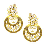 Designer Flower Kundan Champagne 18K Gold Chandbali Earring For Women