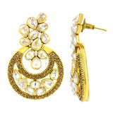 Designer Flower Kundan Champagne 18K Gold Chandbali Earring For Women