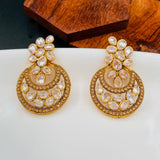 Designer Flower Kundan Champagne 18K Gold Chandbali Earring For Women