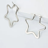 Star Flower Wire Hoop Siver 316L Stainless Steel Earring