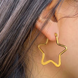 Star Flower Wire Hoop Siver 316L Stainless Steel 18K Gold Earring