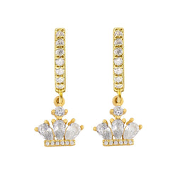 Crown Gold Brass American Diamond Hoop Drop Earring For Women