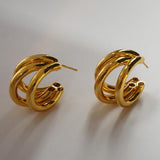 Stylish Copper Gold Triple Hoop Earring Pair Women