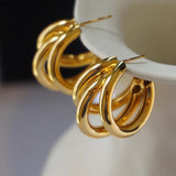 Stylish Copper Gold Triple Hoop Earring Pair Women