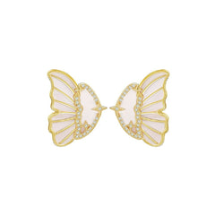 Dual Butterfly Black 18K Gold Cubic Zirconia Enamel Copper Anti Tarnish Ear Cuff Earring For Women