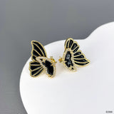 Dual Butterfly Black 18K Gold Cubic Zirconia Enamel Copper Anti Tarnish Ear Cuff Earring For Women