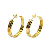Stainless Steel Link Gold Multi layer Hoop Earring Pair for Women
