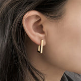 Rectangle Stainless Steel Anti Tarnish 18K Gold Hoop Earring pair Women