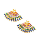 Smart Multi Color Fan Cubic Zirconia Gold Copper Earring Pair Women