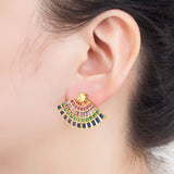 Smart Multi Color Fan Cubic Zirconia Gold Copper Earring Pair Women