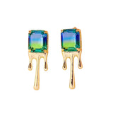 Blue Green Crystal 18K Frosted Gold Stud Earring Pair for Women